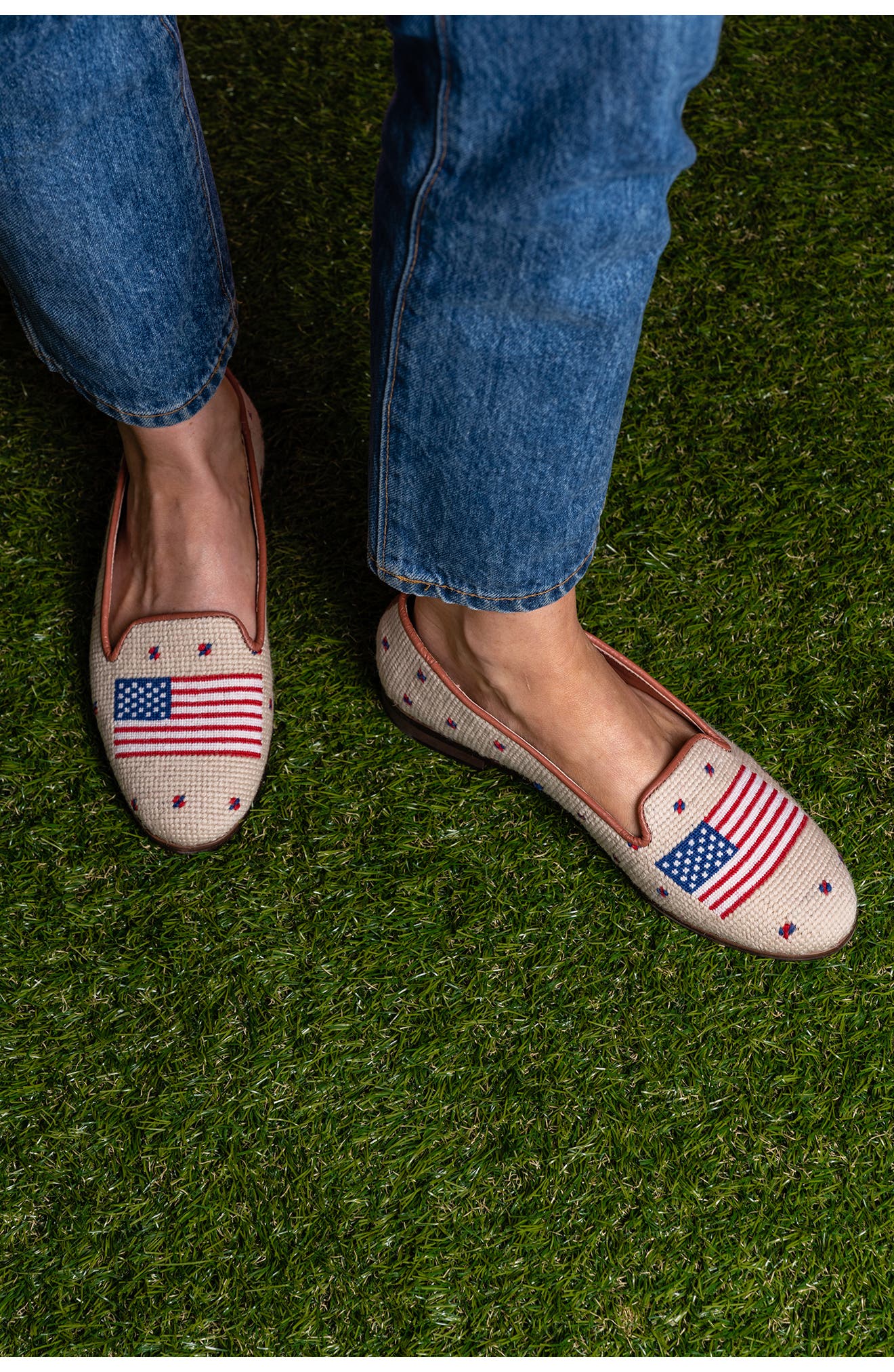 ByPaige Needlepoint American Flag Loafer, Alternate, color, Tan