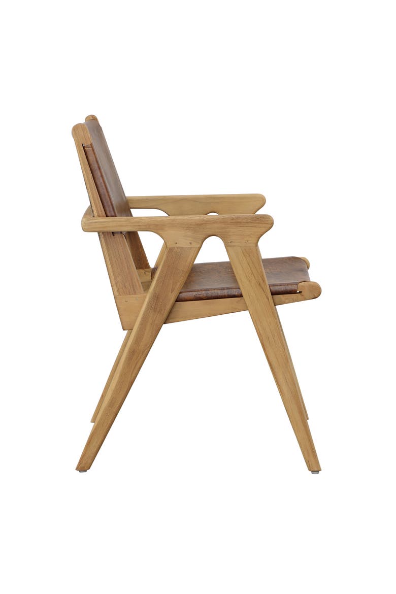 Odin Teak Wood & Genuine Leather Dining Chair, Alternate, color, Natural
