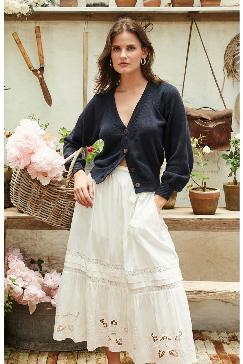 Greta Cropped Cotton Cardigan, Alternate, color, Midnight Navy