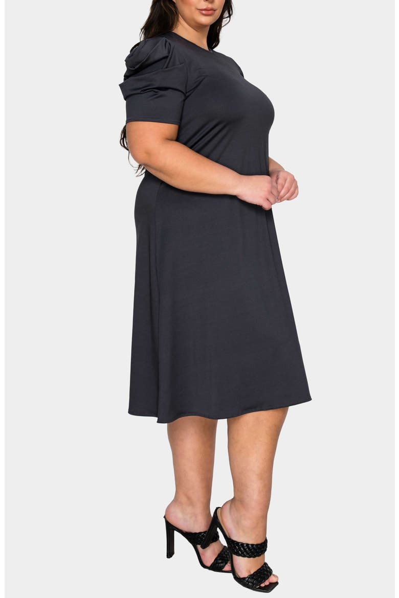 Aleyna Puff Sleeve A-Line Dress, Alternate, color, CHARCOAL