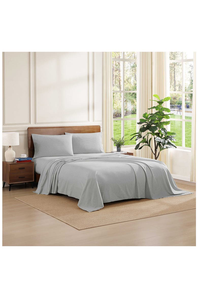 Ithaca Stripe Cotton Percale Sheet Set, Alternate, color, WHITE/ DARK GREEN