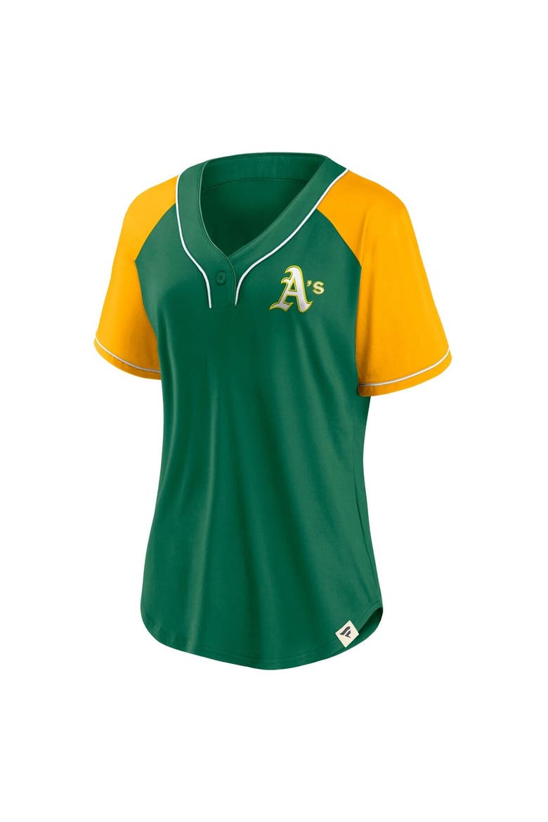 Women's Fanatics Green Oakland Athletics Cooperstown Collection Bunt Raglan V-Neck T-Shirt, Alternate, color, Green