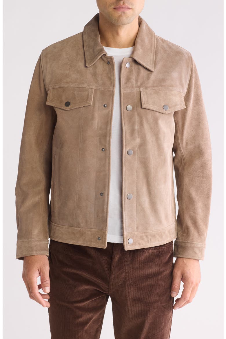 Leather Trucker Jacket, Alternate, color, TAUPE