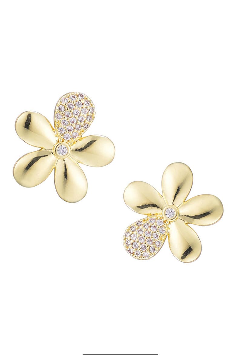 Cubic Zirconia Petal Flower Stud Earrings, Main, color, GOLD
