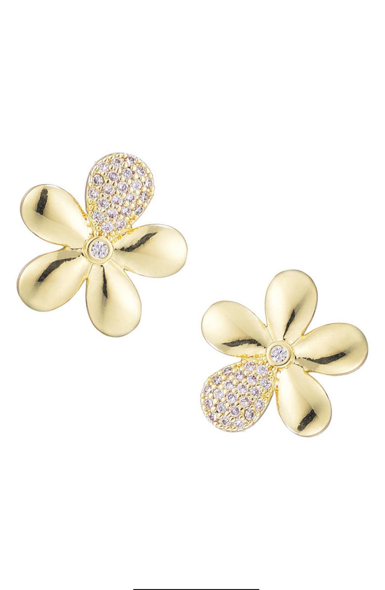 Adornia Cubic Zirconia Petal Flower Stud Earrings, Main, color, Gold