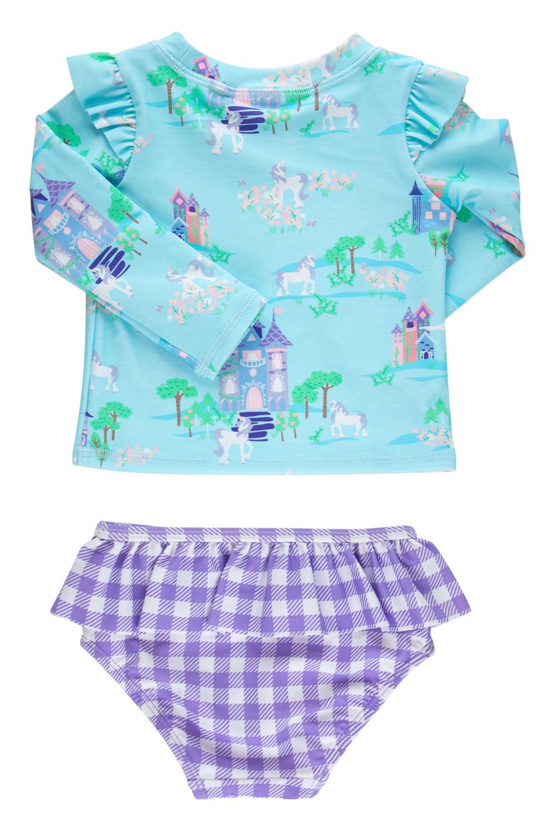 Kids' Blue Once Upon A Castle Long Sleeve Two-Piece Rashguard Swimsuit, Alternate, color, BLUE