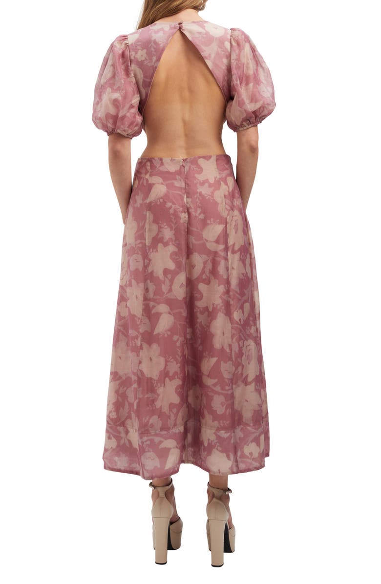 Bardot Fontana Floral Puff Sleeve Cutout Midi Dress, Alternate, color,