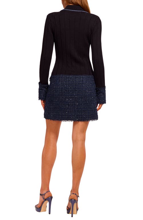 Ramy Brook Ellen Ribbed Tweed Mini Shirtdress In Black