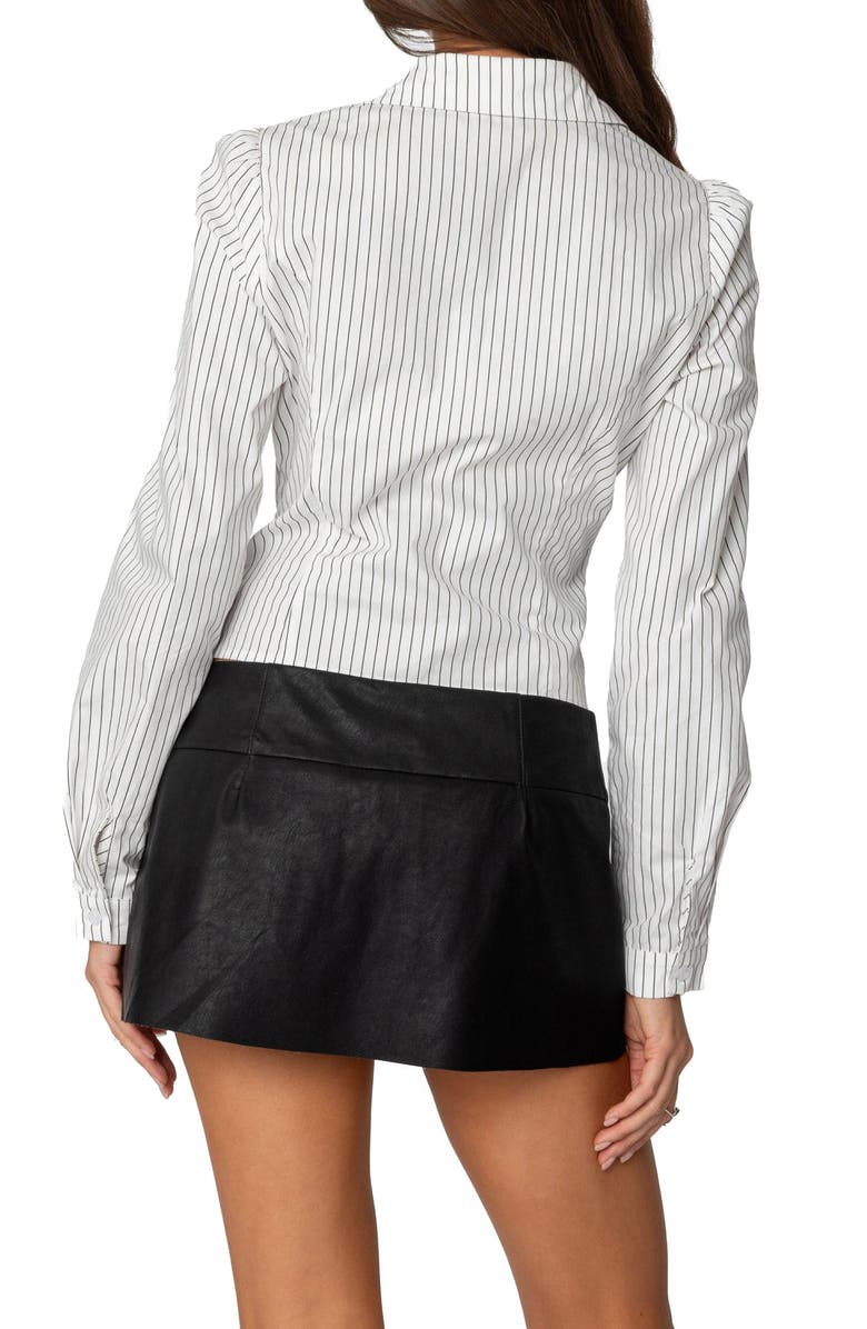 EDIKTED Pinstripe Fitted Poplin Button-Up Shirt, Alternate, color, Black-And-White