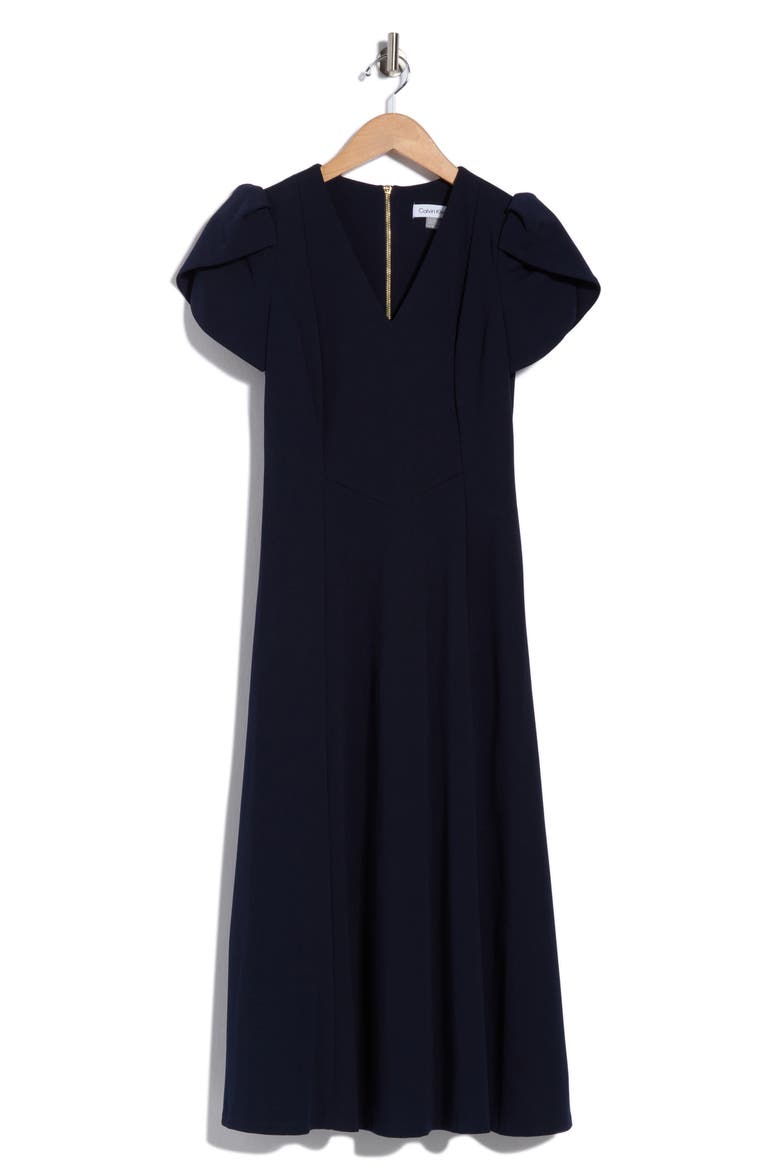 Tulip Sleeve A-Line Midi Dress, Alternate, color, INDIGO