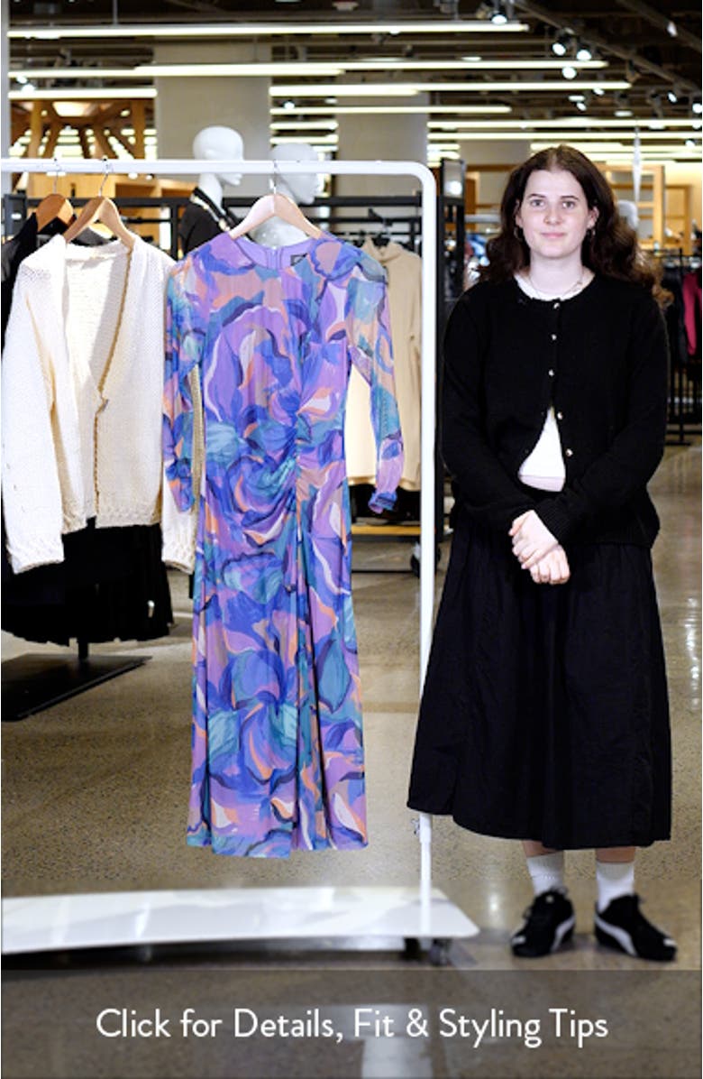 Abstract Floral Long Sleeve Mesh Midi Dress, sales video thumbnail