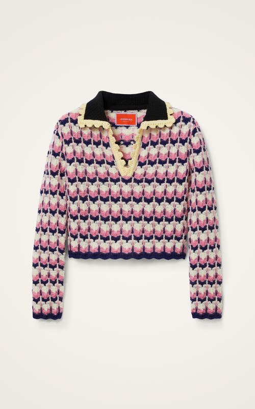 La Doublej Crochet-trimmed Geometric-pattern Sweater In Pink