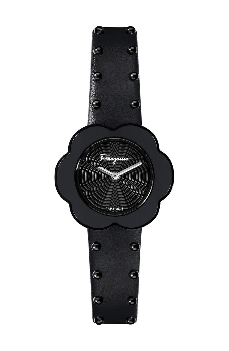 Amo Ferragamo Women's Fiore Calfskin Leather Strap Watch, 30mm, Main, color, 