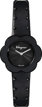 Amo Ferragamo Women's Fiore Calfskin Leather Strap Watch, 30mm