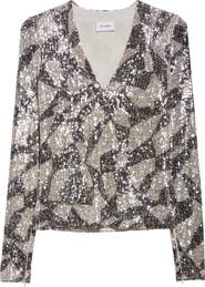 ST. JOHN Cubist Geometric Sequin Top
