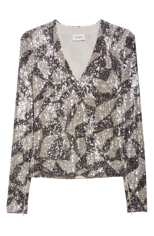 St John St. John Collection Cubist Geometric Sequin Top In Gray