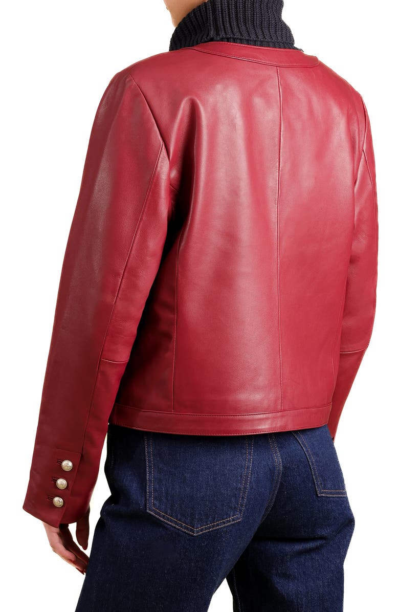 Bagatelle Genuine Leather Collarless Lady Jacket, Alternate, color, Oxblood