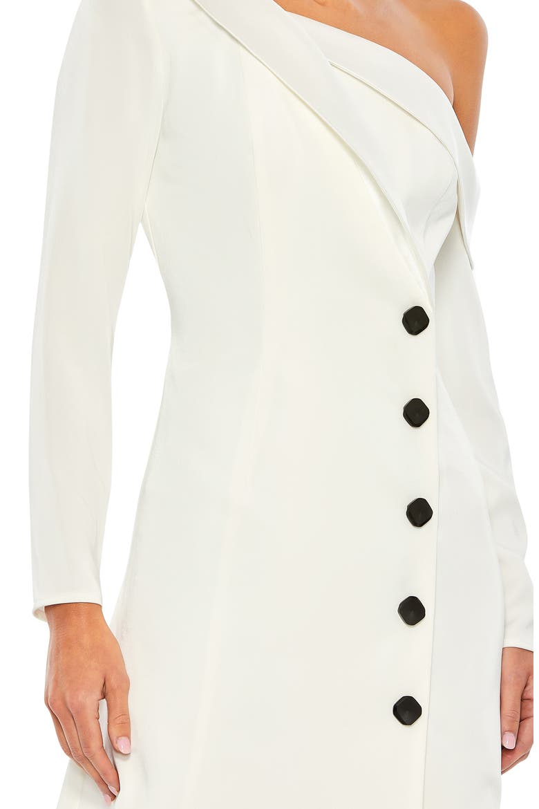 One-Shoulder Long Sleeve Tuxedo Minidress, Alternate, color, WHITE