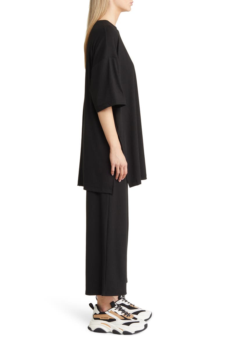 Lex Ribbed Oversize T-Shirt & High Waist Crop Pants Set, Alternate, color, BLACK