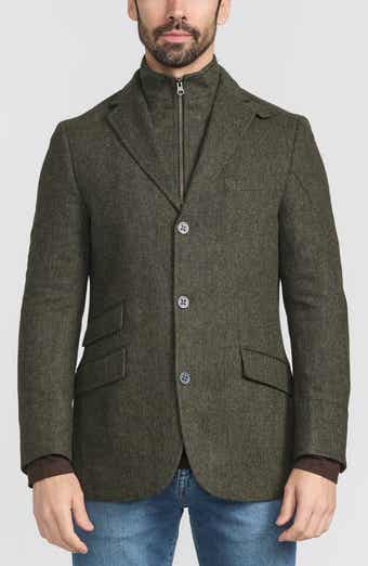 FLYNT Olive Herringbone Wool & Cashmere Hybrid Sport Coat with Removable Bib
