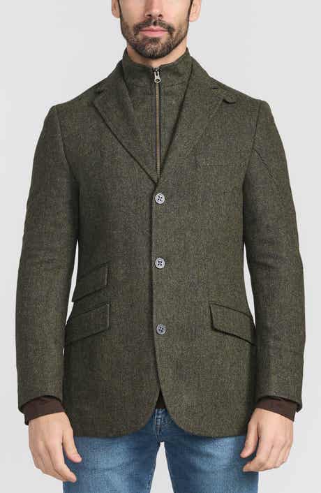 FLYNT Olive Herringbone Wool & Cashmere Hybrid Sport Coat with Removable Bib