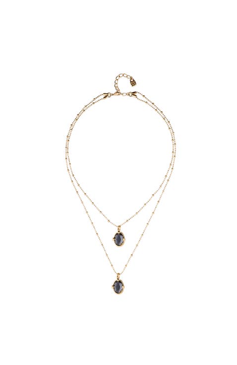Double Necklace In 18K Gold And Small Faceted Crystals