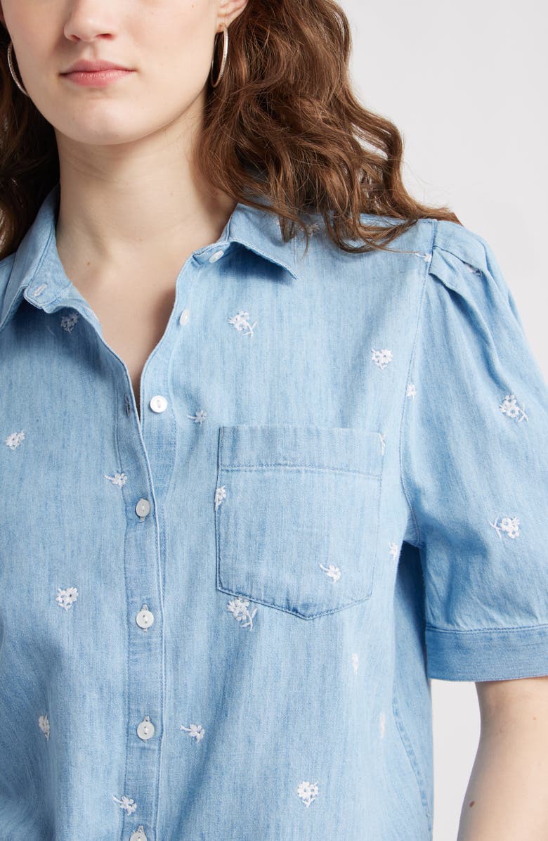 Caslon<sup>®</sup> Embroidered Short Sleeve Chambray Button-Up Shirt, Alternate, color, 