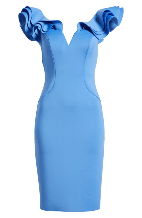 Eliza J Ruffle Shoulder Sleeveless Cocktail Dress In Blue
