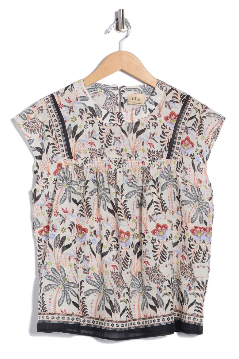Floral Smocked Cotton Top, Alternate, color, IVORY GROUND MULTI PALM