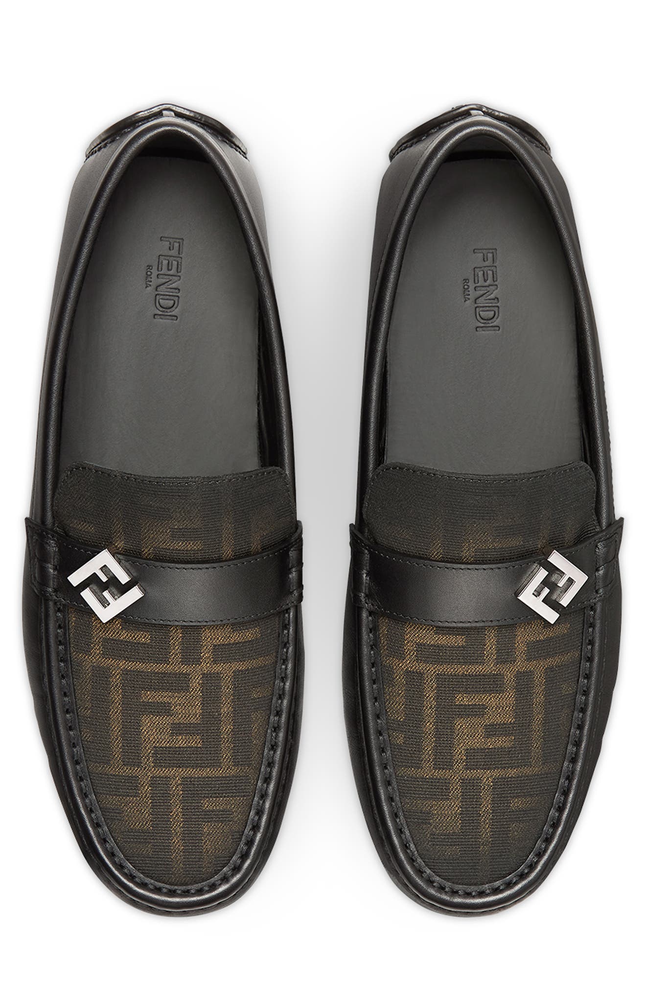 Fendi FF Square Driving Loafer, Alternate, color, Tobacco/ Nero
