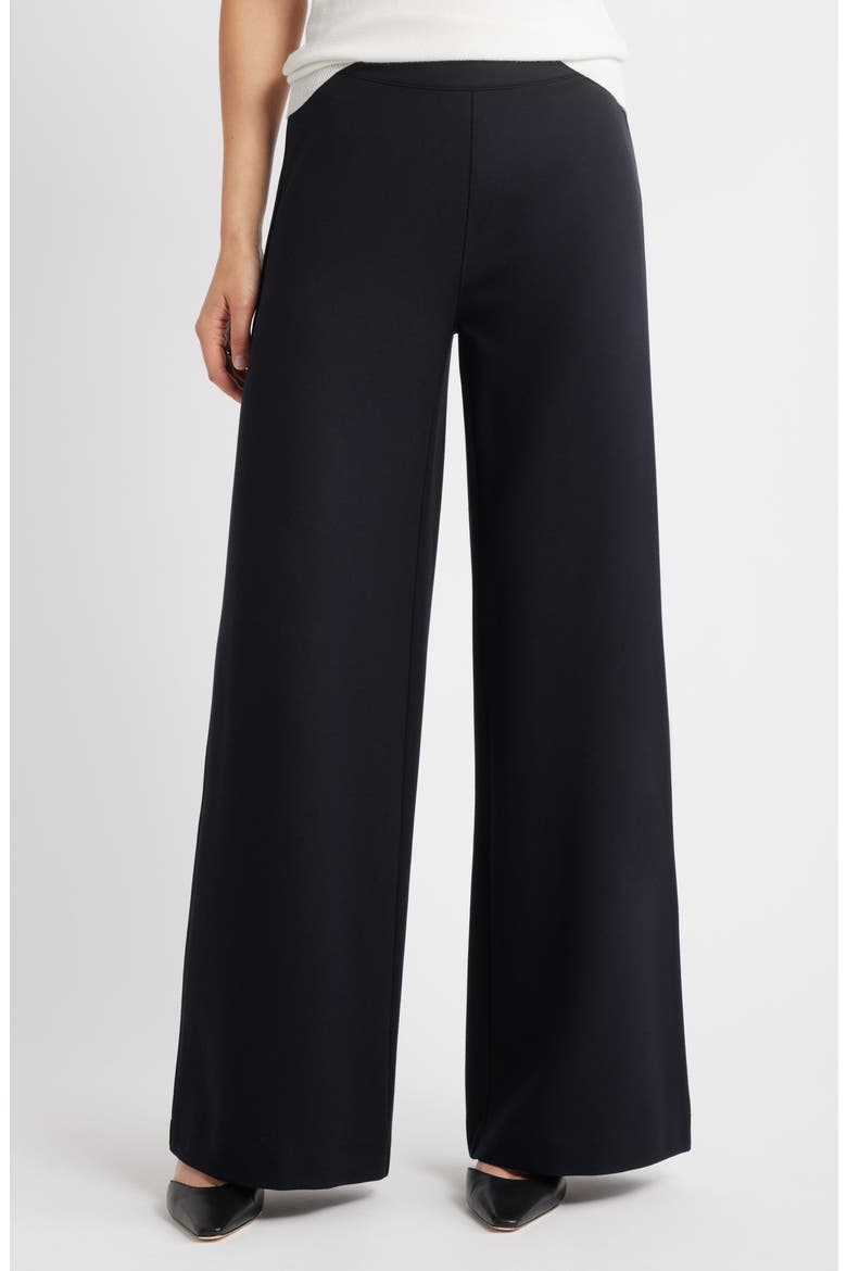 High Waist Wide Leg Ponte Pants, Main, color, BLACK