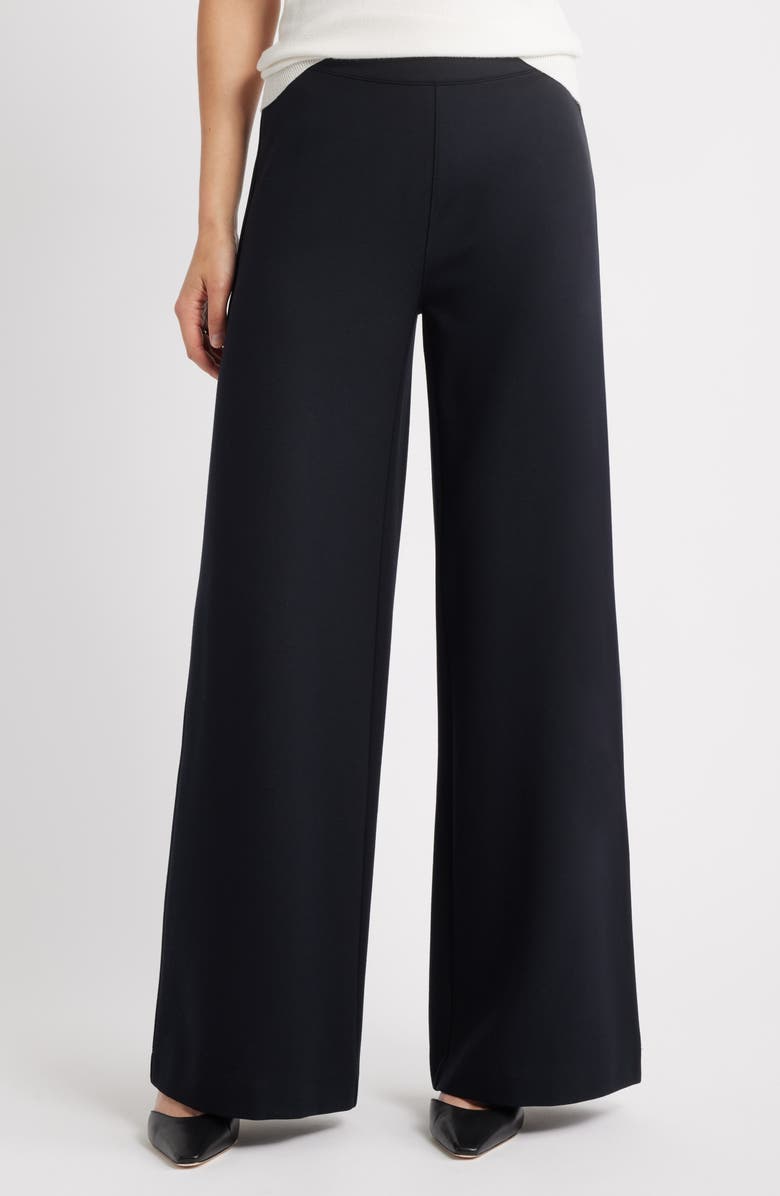 Caslon<sup>®</sup> High Waist Wide Leg Ponte Pants, Main, color, Black
