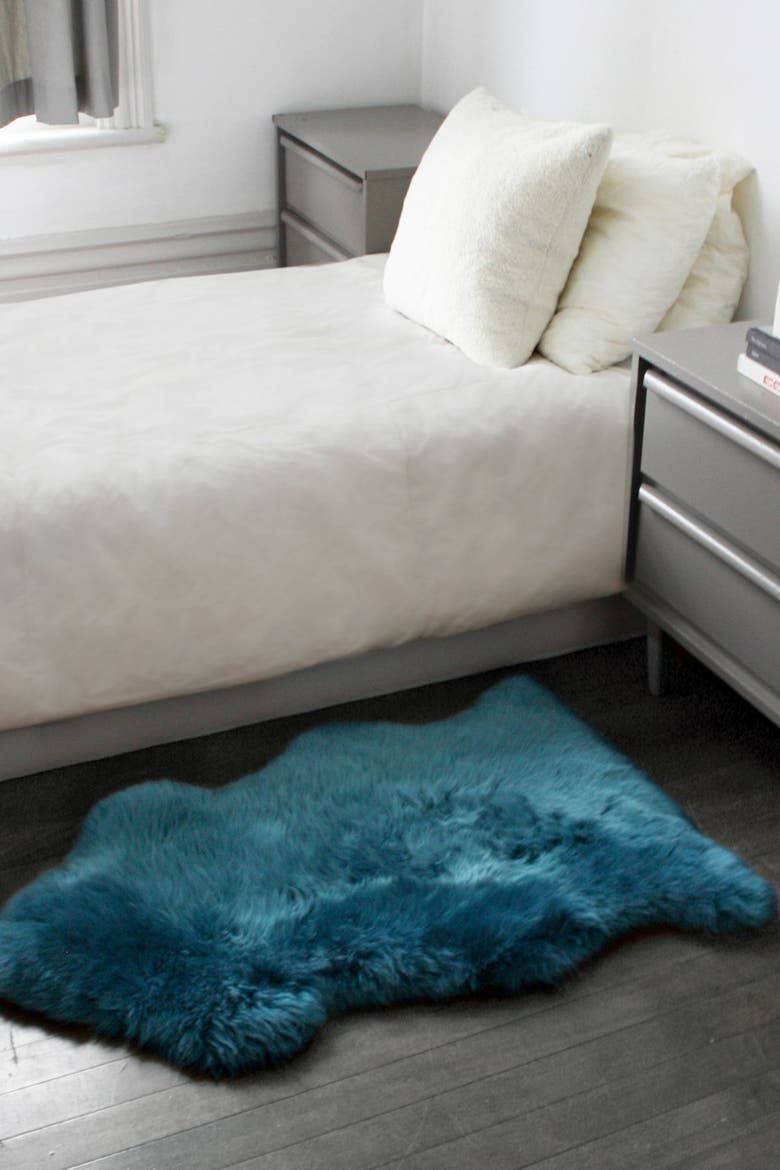 Milan Genuine Sheepskin Shearling Throw 24" x 36", Alternate, color, TEAL
