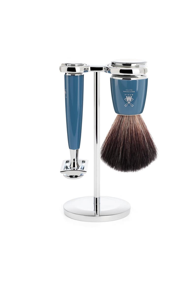 Rytmo Petrol Blue 3 Pc. Black Fibre / Safety Razor Shaving Set, Main, color, Petrol Blue