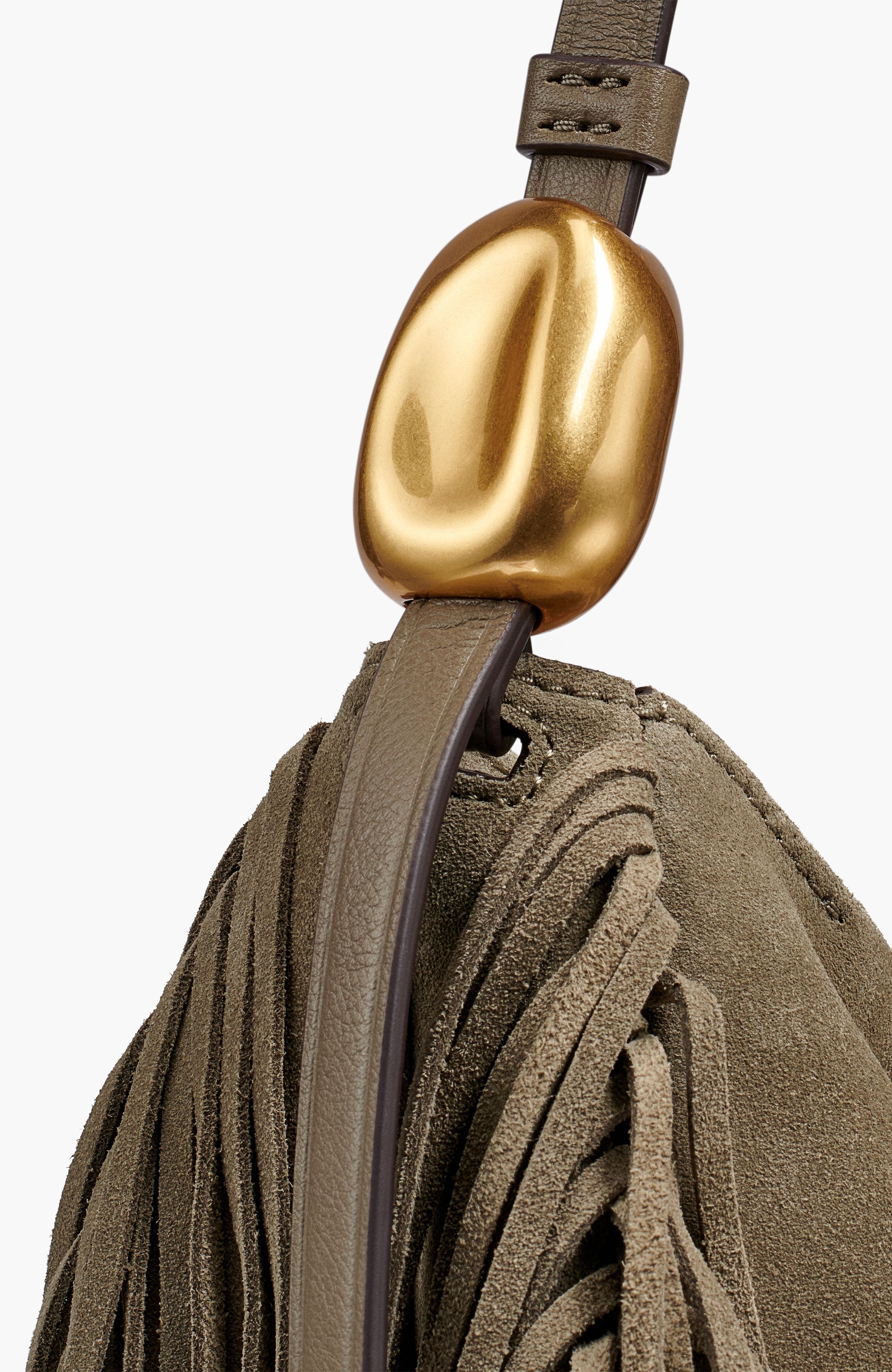 Velvet Suede Fringe Large Shoulder, Alternate, color, Truffle