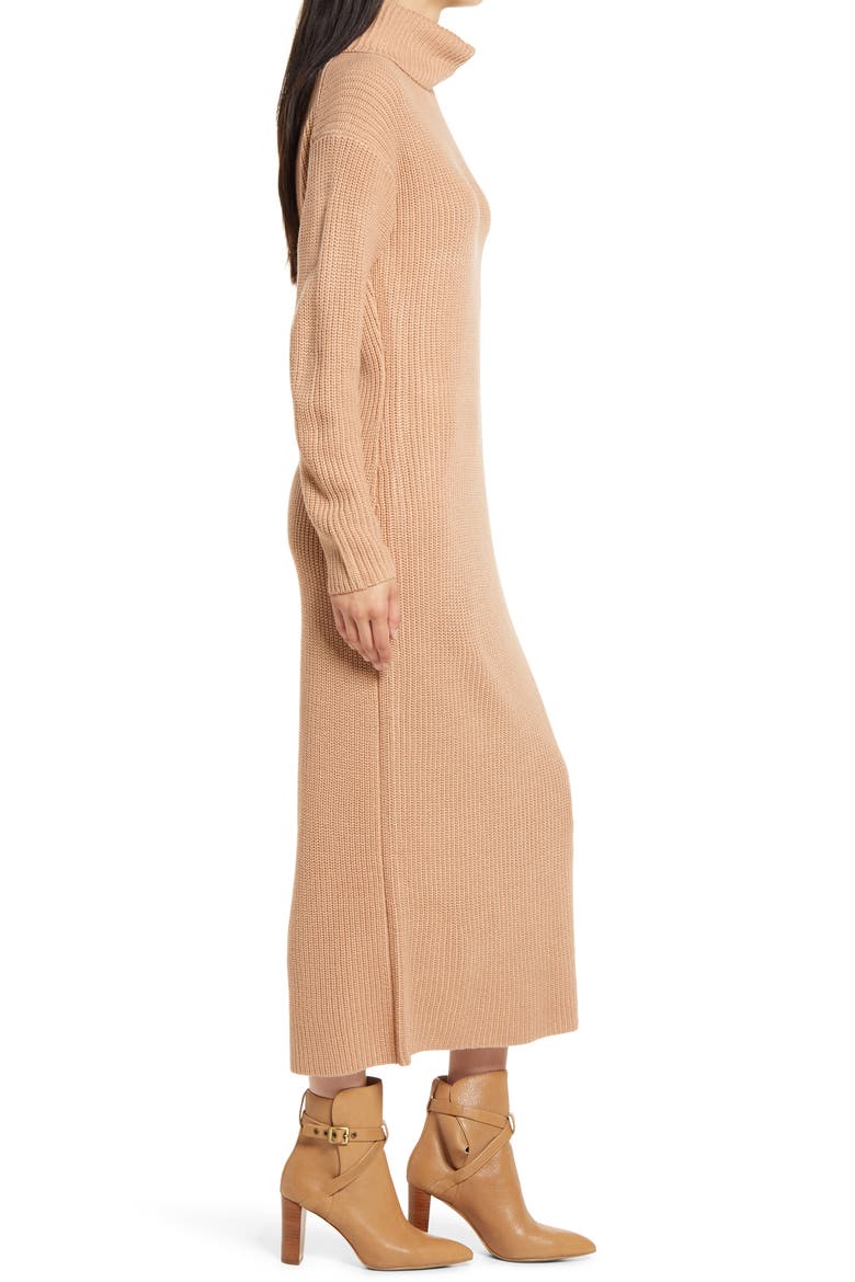 Long Sleeve Turtleneck Sweater Dress, Alternate, color, CAMEL