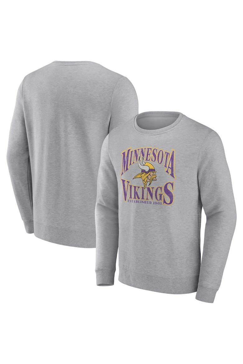 Men's Fanatics Branded Heathered Gray Minnesota Vikings Playability Pullover Sweatshirt, Alternate, color, Heather Charcoal