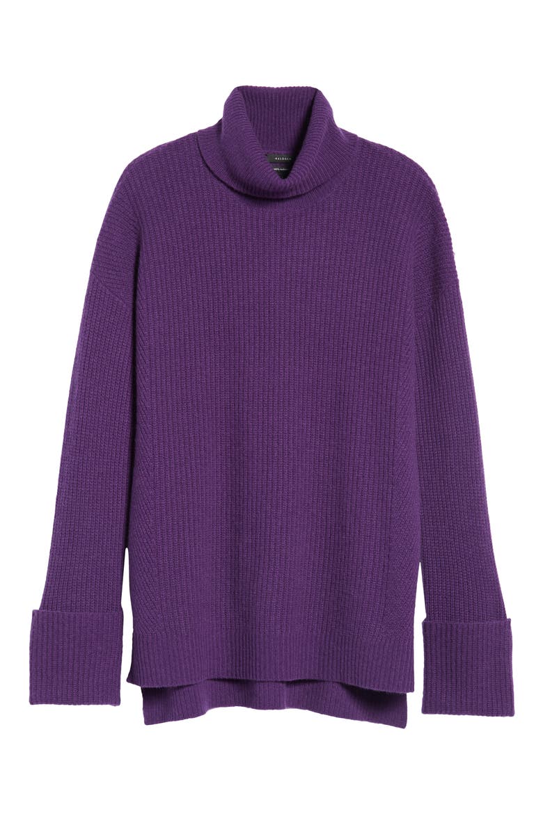 Wide Cuff Turtleneck Cashmere Sweater, Alternate, color, PURPLE ROYAL