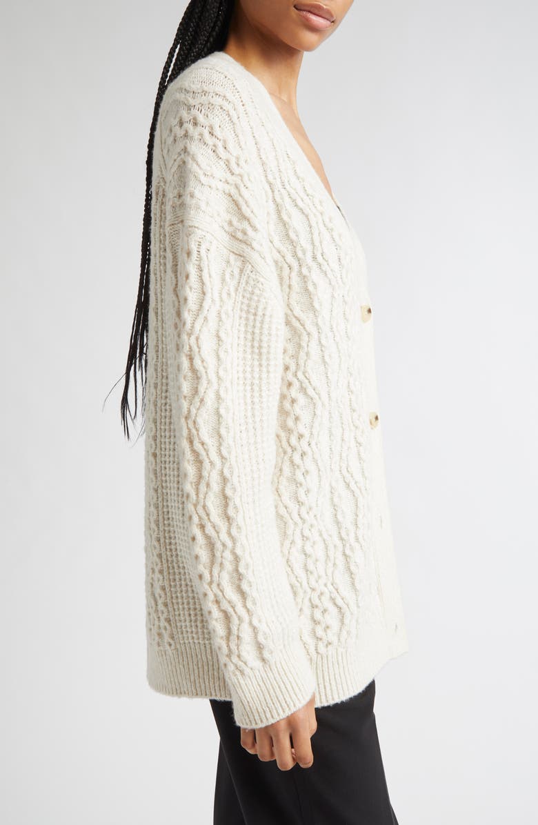 Vince Mixed Stitch Wool & Cashmere Blend Cardigan, Alternate, color, Off White/ Marzipan