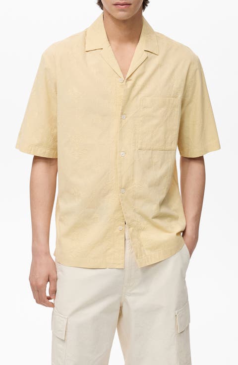 Floral Embroidered Cotton Camp Shirt