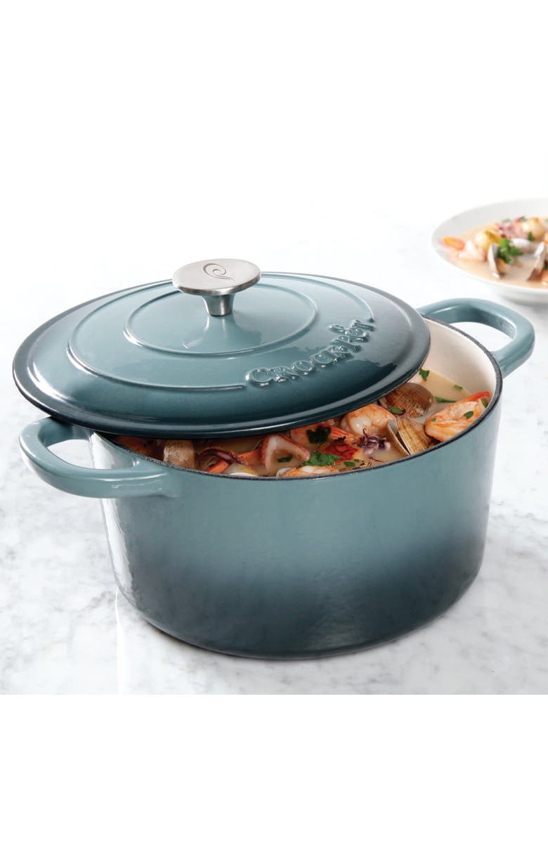 Crock-pot 5 Quart Round Enameled Cast Iron Dutch Oven, Alternate, color, Grey