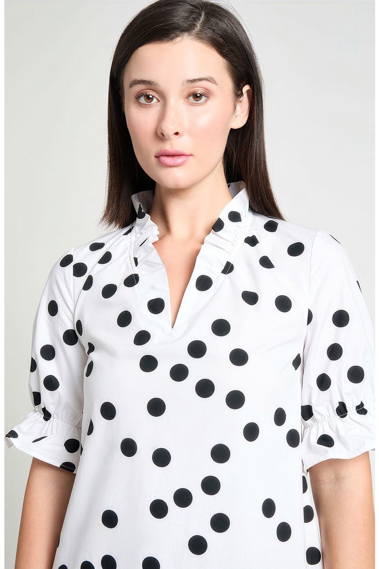 Ruffle Detail Poplin Shift Dress, Alternate, color, WHITE/BLACK