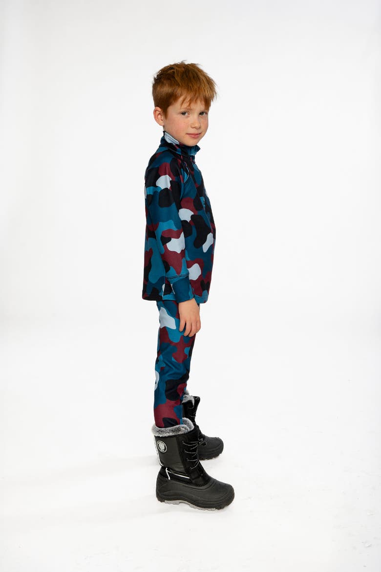 Camouflage Two Piece Brushed Half-Zip Top & Pants Thermal Underwear, Alternate, color, Blue and Red Camouflage