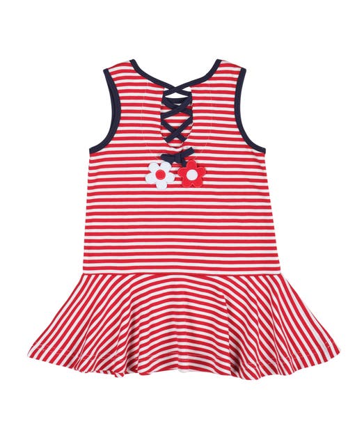 Florence Eiseman Stripe Knit Dress With Flowers In Red/white
