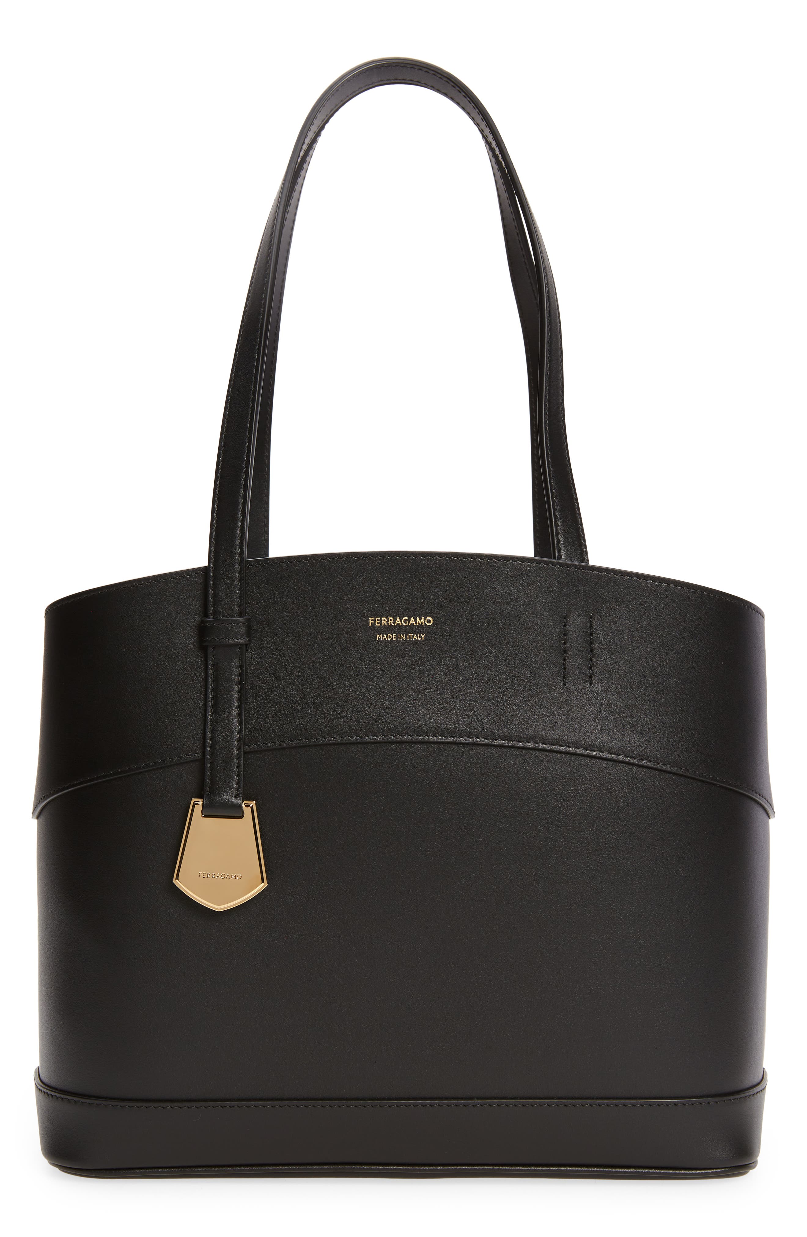 FERRAGAMO Charming Small Leather Tote, Main, color, 