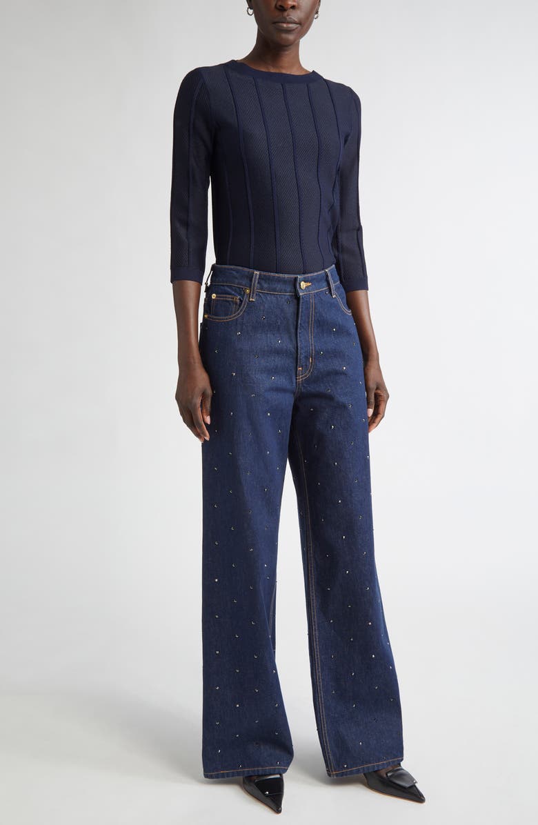 ST. JOHN Rhinestone Embellished Jeans, Alternate, color, Indigo Wash