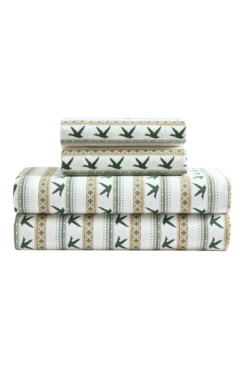 Goose Sweater Cotton Sheet Set, Main, color, OFF WHITE/ EVERGREEN