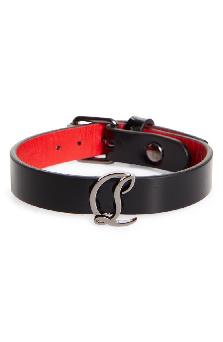 Christian Louboutin CL Logo Leather Bracelet, Main, color, Black/ Gun Metal