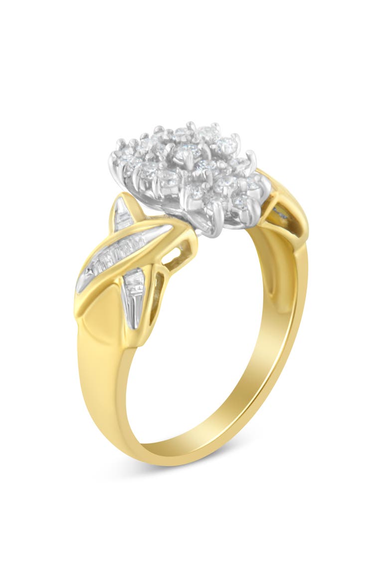 10K Two-Toned Round Baguette 1/2 Cttw Diamond Cluster Ring, Alternate, color, Yellow Gold