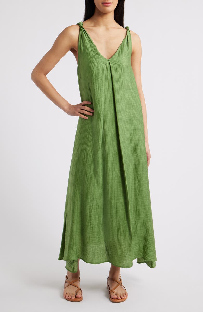FRNCH Lauria Twist Strap Texture Maxi Dress, Main, color, Vert